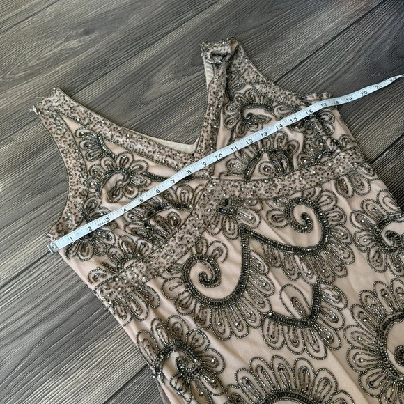 Beaded evening gown nude sheer wedding formal sleeveless natural size 10 dress - Picture 8 of 13